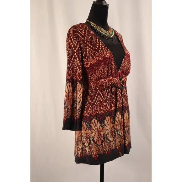 Dressbarn by women's Open Front Red & Gold Printed with Tie‎ Belt Size Medium - Picture 7 of 16